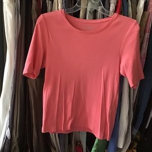 Chicos Size 0 Shirt Blouse Crew Neck T-shirt Top Short Sleeve Salmon Pink Coral